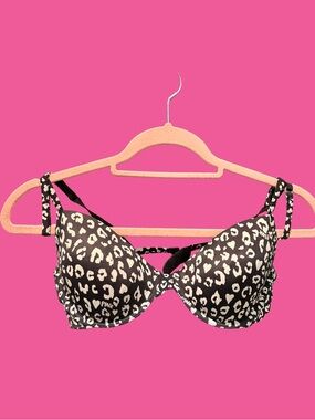PINK Victoria's Secret Leopard Print Padded Bra - Black & Cream
